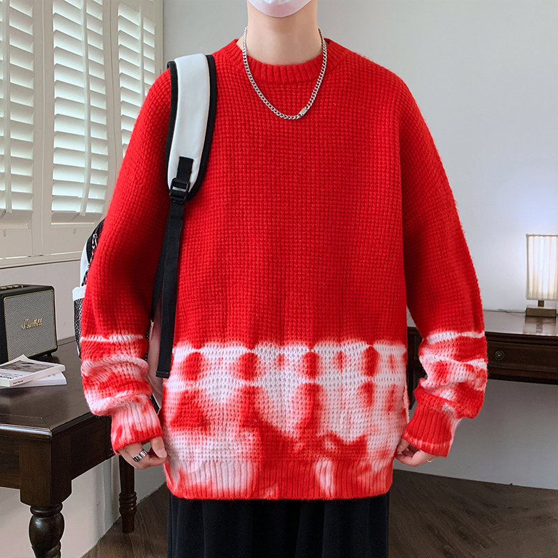Autumn and Winter Gradient Tie-Dye Men's Casual Knitwear, Youth Hong Kong Style Trendy Brand Inner Wear, Color-Blocked Sweater Jacket