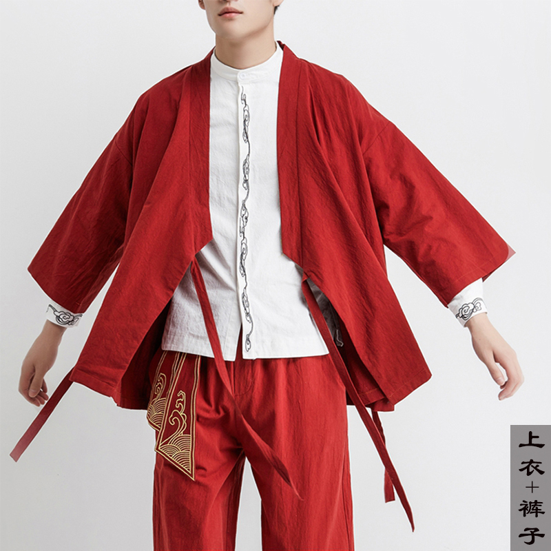 mùa xuân và mùa thu Trung Quốc nghiêng han quần áo của nam giới cổ đại nguyên tố Han bộ đồ trà cổ phù hợp với ngôi nhà theo phong cách Zen ăn mặc quần áo Trung Quốc gió nam