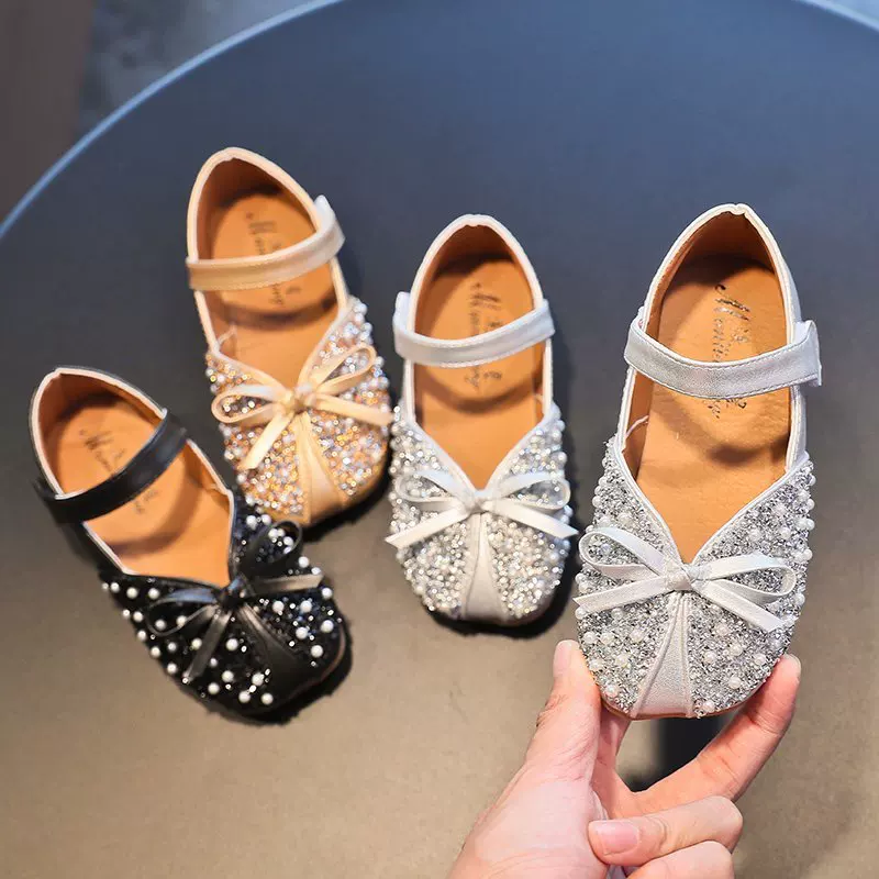 [Tmall] Детские кристальные туфли детские одинарные туфли 2020 осень новые кристаллы сверкающие принцессы туфли для девочек из кожи для старших детей