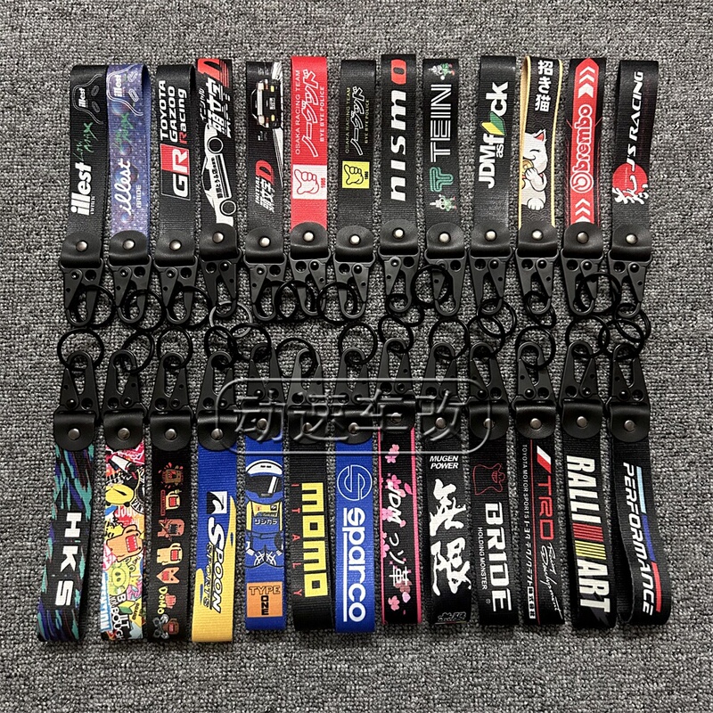 Jdm Japanese Style Metal Head Webbing Keychain Car and Motorcycle Key Lanyard Modified Cultural Key Strap