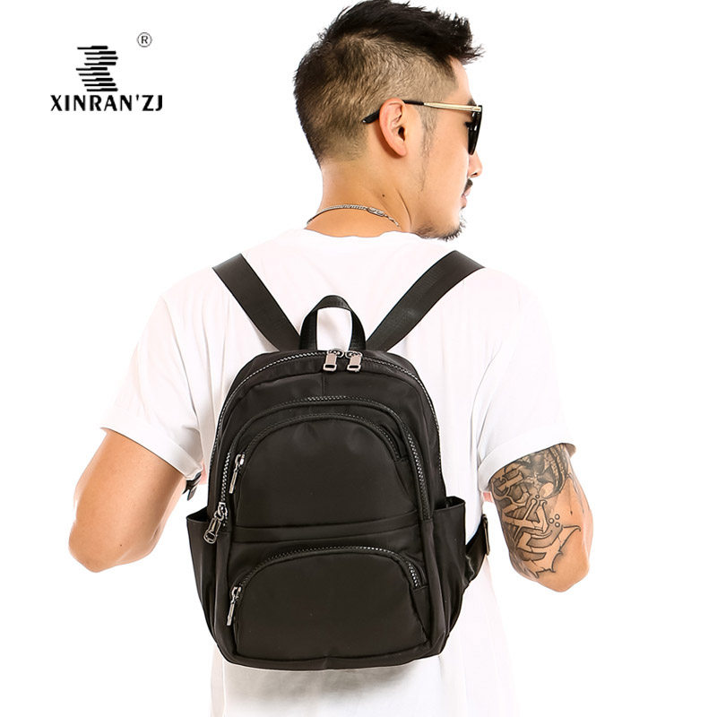 Multi-pull-chain pocket men's small and medium double shoulder bag pure color anti-splash water casual travel carry-on boy bag