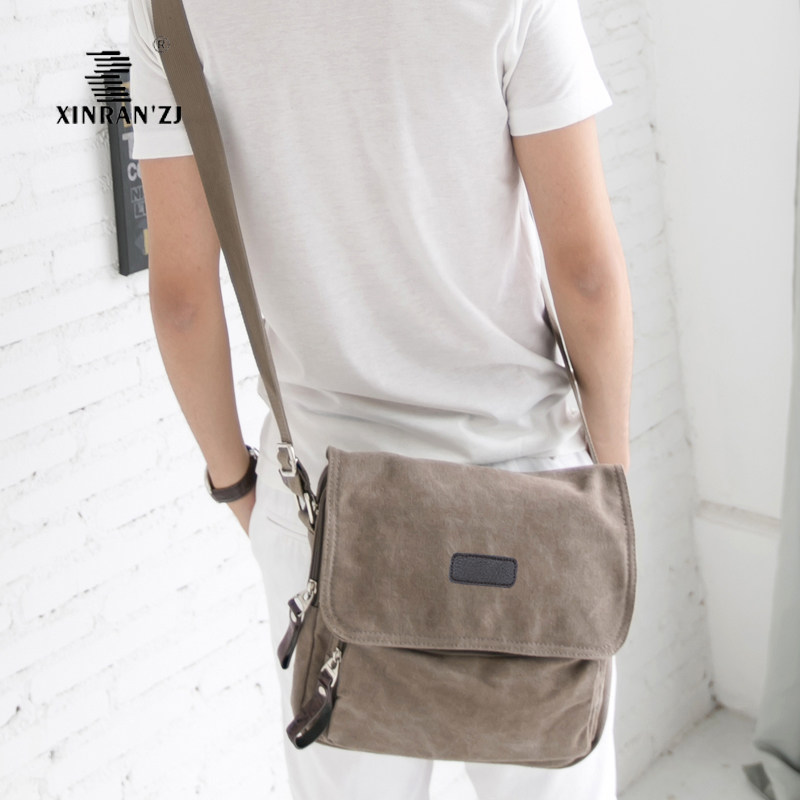 Trendy Men's Bag New Thickened Canvas Single Shoulder Bag Small Bag Casual Delivery Man Sloped Satchel Manmade Small Sloping Satchel