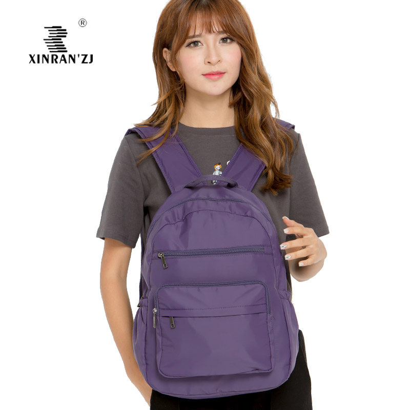 XINRAN ' ZJ light nylon waterproof multi-pocket interlayer double shoulder bag with computer inserted bag travel female big bag
