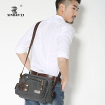 Multi-partition multi-pocket mens carry-on single shoulder diagonal satchel pure canvas small bag casual sport mens slanted satchel