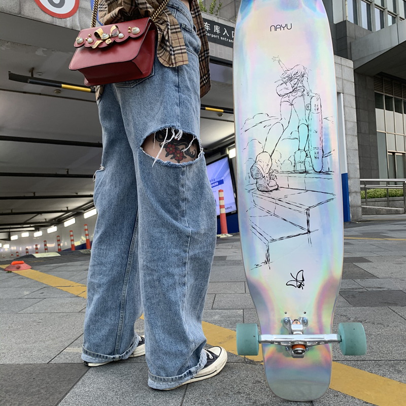 NAYU take fish Male and female growth board Professional board Adult beginner Laser dance board MK four-wheel brush street walking skateboard