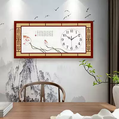 New Chinese wall clock home wall hanging living room Creative Square clock clock Chinese style atmospheric mute solid wood quartz clock