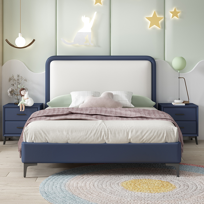 Children's bed boy light luxury leather bed modern minimalist net red bed girl princess bed teenage single bed storage bed