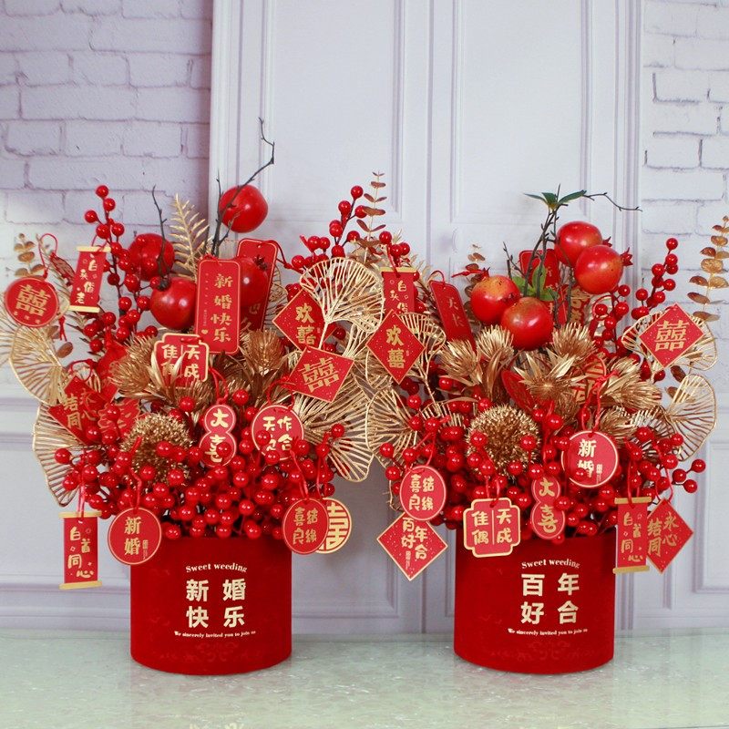 New Residence Fortune Fruit Emulation Flower Moving House Joy Bucket Suit Wedding Hug Wedding Hug Barrel Diy Desktop Swing-Taobao