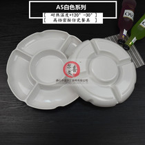 A5 White imitation porcelain tableware melamine five-grid KTV snack plate multi-grid disc fruit platter plastic dried fruit plate
