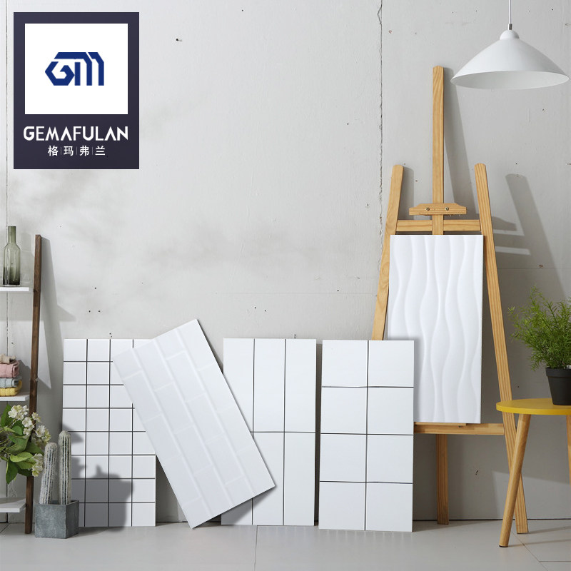 Nordic white balcony bathroom kitchen and bathroom 300x600 tile powder room toilet wall brick powder room kitchen lattice