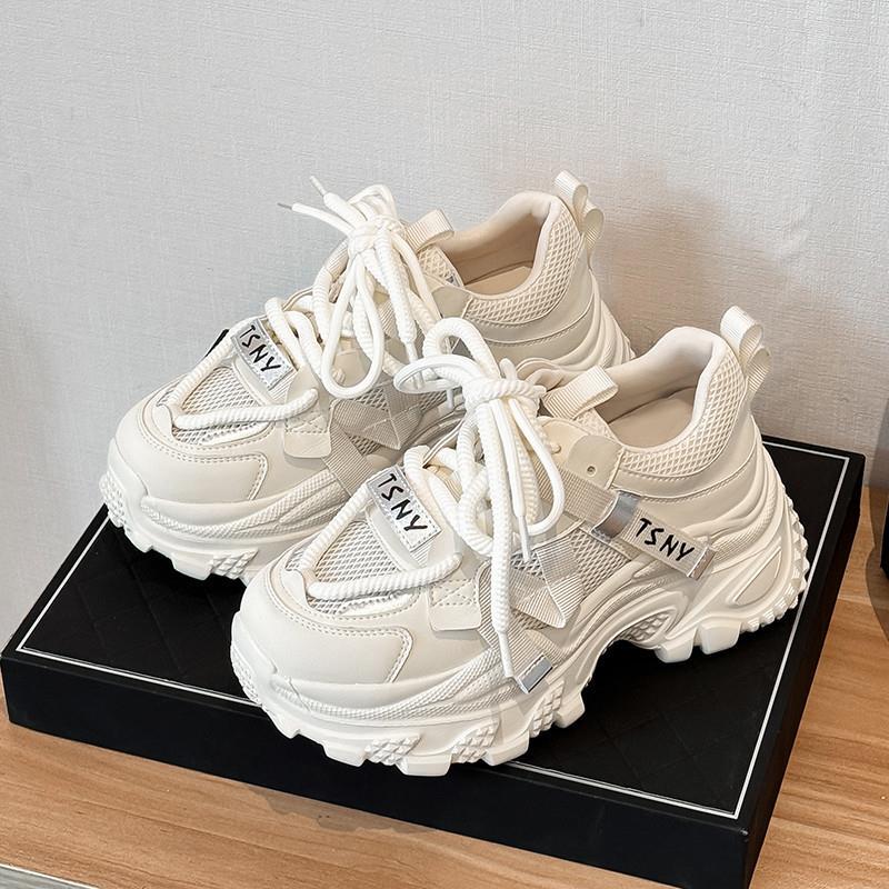 Thick-Soled Dad Shoes for Women 2025 Spring and Summer New Style Genuine Leather Versatile Breathable Mesh Sneakers Lightweight Casual White Shoes Thick-Soled Dad Shoes for Women 2025 Spring and Summer New Style Genuine Leather Versatile Breathable Mesh Sneakers Lightweight Casual White Shoes