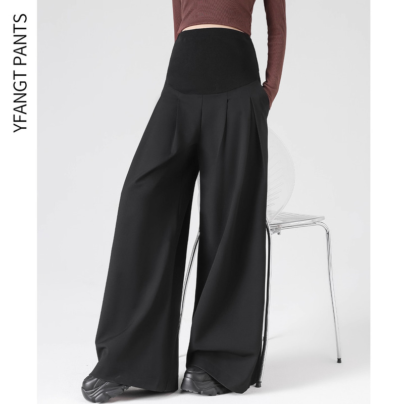 Maternity Pants Suit Pants for Spring and Autumn 2026 New Style Pregnancy Autumn Casual Loose Straight Wide-Leg Pants Black