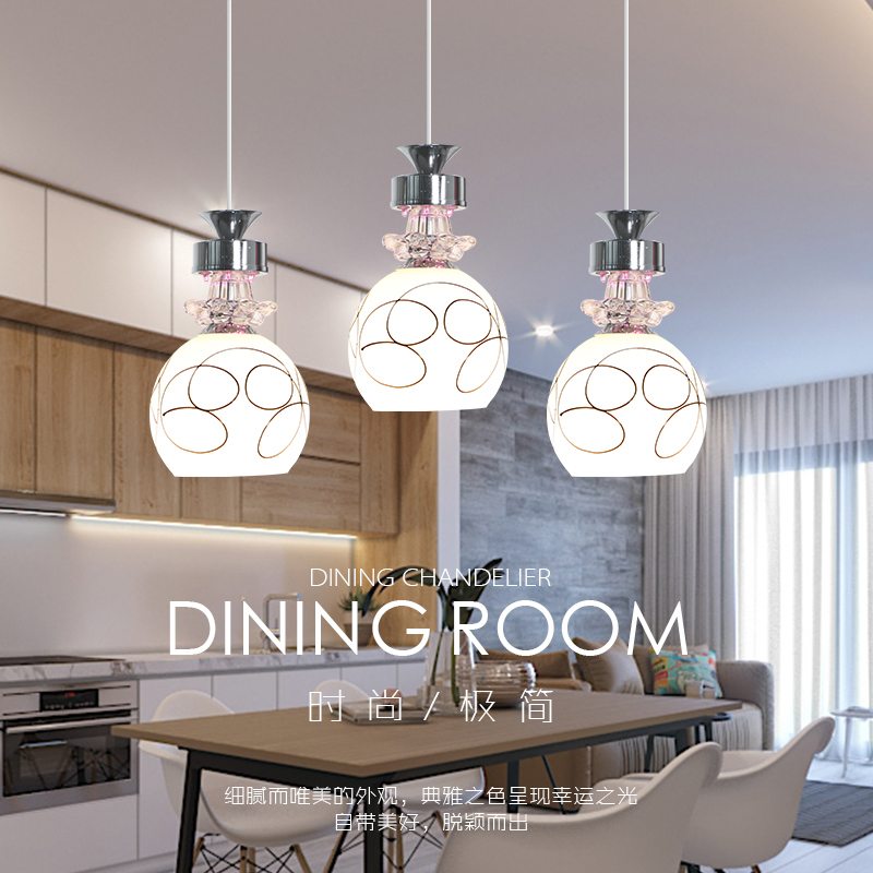 Modern minimalist dining room lamp fashion LED dining chandelier glass lamp bedroom dining room creative bar lamp personality chandelier