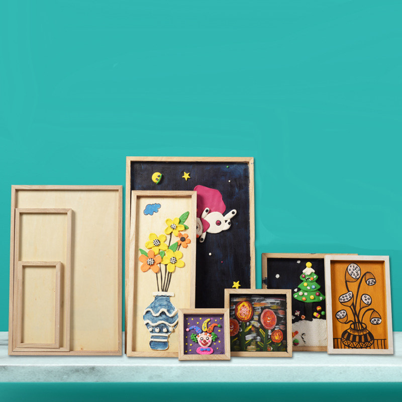 Snow Flower clay wooden blank frame for children hand-made DIY kindergarten wooden mud clay photo frame