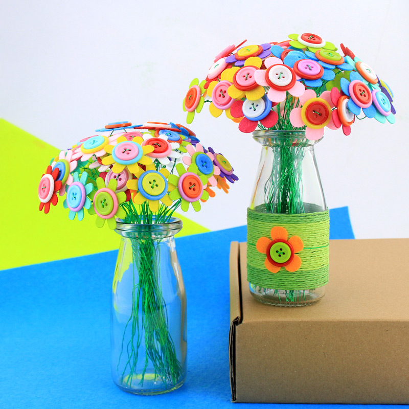 Mother's Day Children's Hand Diy Button Bouquet Material Kindergarten Cloth Flower Pot for Mother