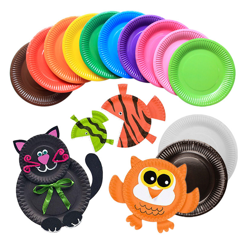 Children's 18cm color paper plate kindergarten handmade diy color stickers disposable round 7 inch cake plate 10
