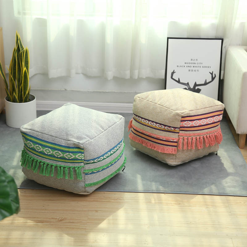 Handmade unwashed cushion leather minimalist Nordic modern fields Pedalling Square Stool Footstool Sofa stool Stool Pier Leather