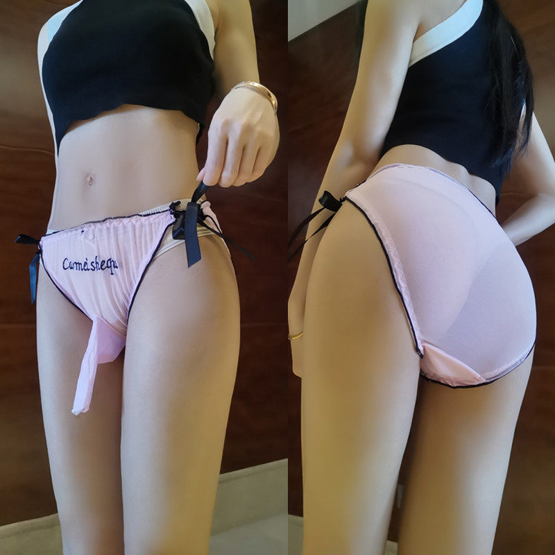 Japanese sexy lace mesh transparent men's jj set underwear women's big guy big size sexy briefs airplane socks