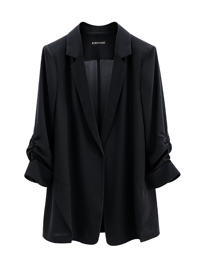 Black casual Chiffon small blazer women's thin summer top 2021 new loose large size suit drape