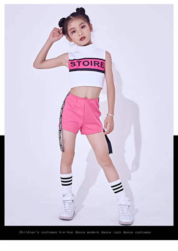 Mùa hè mới trẻ em múa rốn trang phục nhảy jazz trang phục nhảy hip hop đường phố trang phục cô gái biểu diễn quần áo