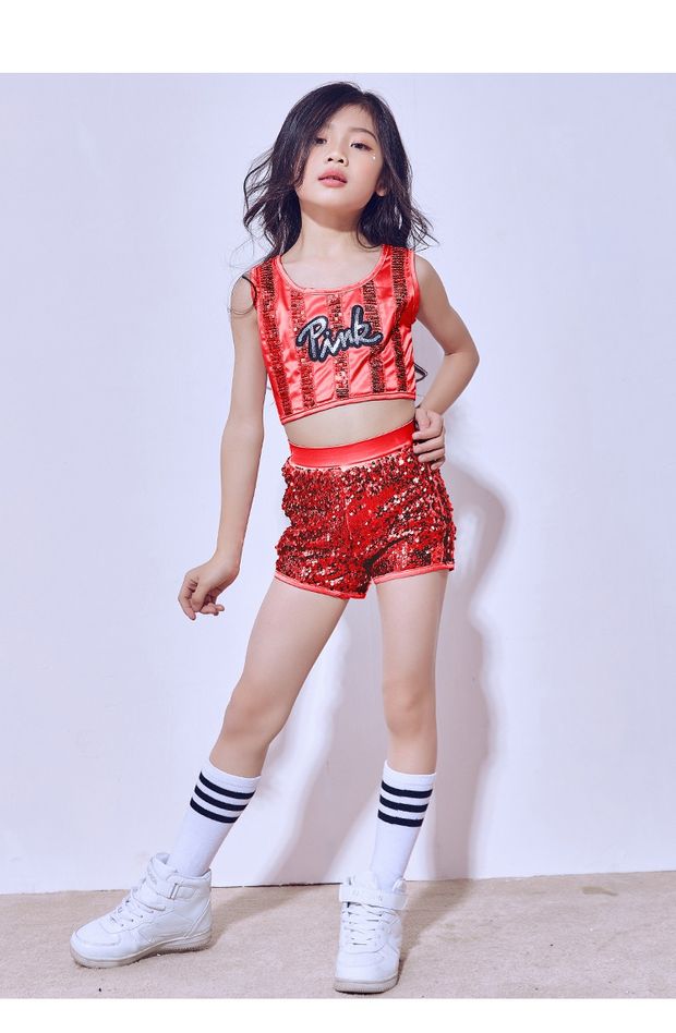 Mùa hè mới của trẻ em khiêu vũ quần áo sequin nhảy jazz trang phục nhảy hip hop đường phố trang phục cô gái biểu diễn quần áo phù hợp shop quan ao tre em