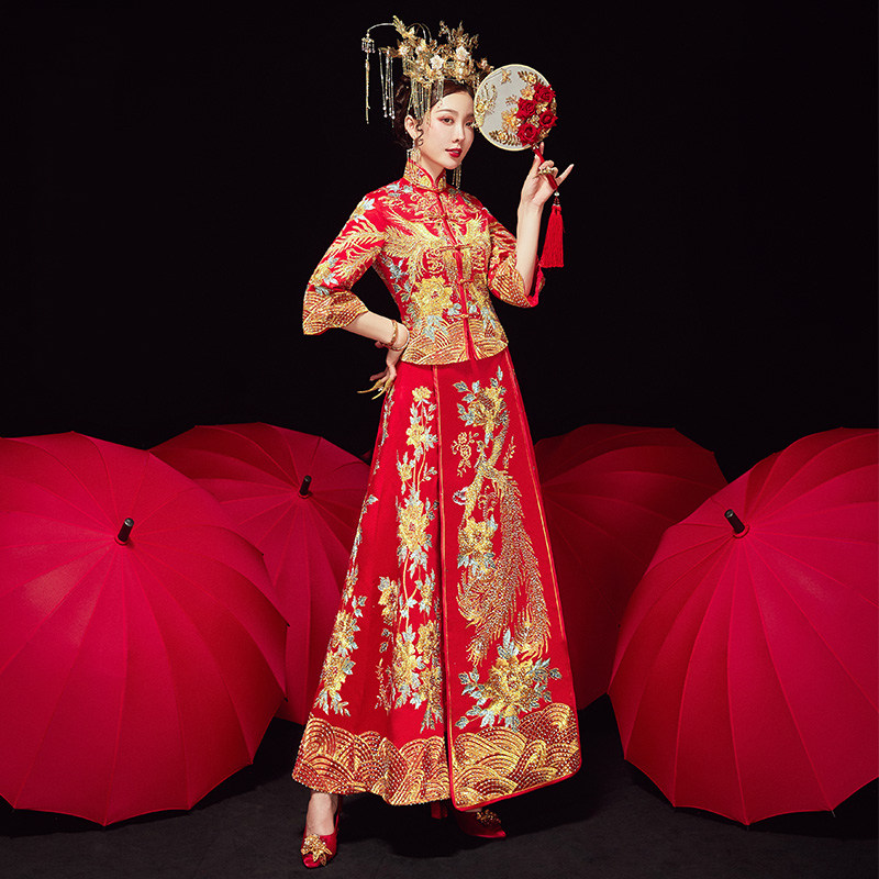 Show and suit 2021 new wedding female bridal pregnant woman Chinese style toast gown wedding dresses Longfeng hanging small and luxurious