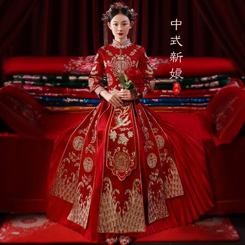 Xiuhe dress 2021 new bride wedding Chinese toast dress embroidered dragon phoenix coat wedding show and dress wedding dress