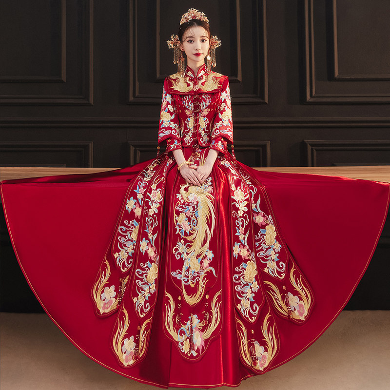 Xiuhe clothing 2022 new bride Chinese wedding dress shawl style dragon and phoenix gown wedding dress toast clothing show kimono summer
