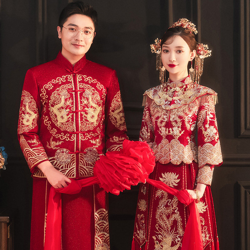 Xiuhe clothing 2022 new wedding couple suits Chinese toast clothing Chinese wedding clothing dragon and phoenix hanging thin show kimono