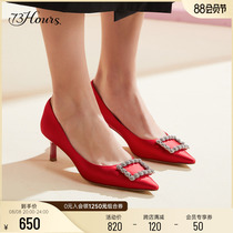 73 Hours female shoes cherry round dance song summer tip-head drilling temperament satin high heels