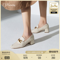 73Hours womens shoes Serena new square head British loafer commuter fashionable thick heel single shoes slow swimming shoes women