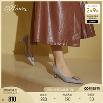 73Hours womens shoes summer Morning call elegant cat heel capable pointed metal buckle shoes