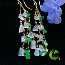 (Yu Fruits Emerald Supermarket) 14K gold pure gold lads green ear hook line Ping An buckle earbuds with three colorful ice types earrings