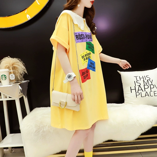 Длинная кукла, футболка, платье-футболка, сексуальная юбка, средней длины, короткий рукав, в корейском стиле, в западном стиле