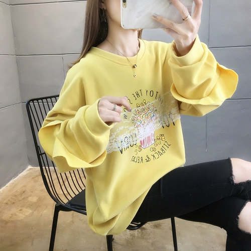 Тонкая толстовка, дизайнерский лонгслив, круглый воротник, оверсайз, в корейском стиле, в западном стиле, тренд сезона
