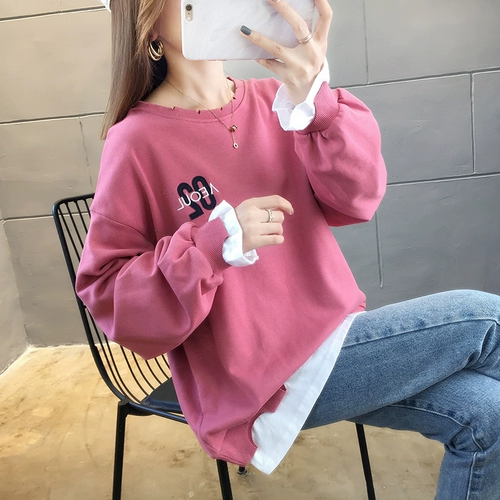 Тонкая осенняя толстовка, универсальный приятный телу комплект с буквами, 2019, оверсайз, с вышивкой
