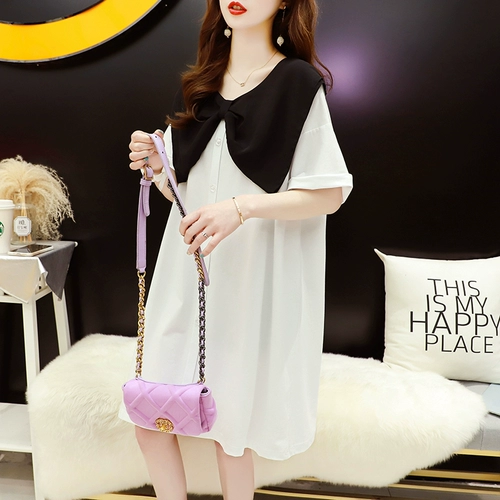 Длинная кукла, футболка, платье-футболка, сексуальная юбка, средней длины, короткий рукав, в корейском стиле, в западном стиле