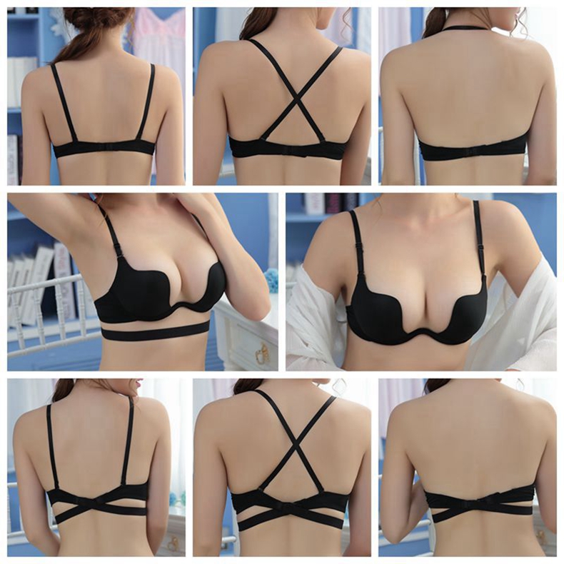 Váy ngủ gợi cảm vô hình Váy cưới hở lưng đồ lót ít phụ nữ màu đen đẹp lưng U bra bra W cup treo cổ đồ lót hàng hiệu