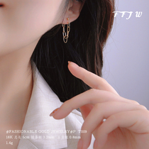 T009 Japanese craft 18K gold light gold double tassel chain chain earrings earrings geometric sense delicate P