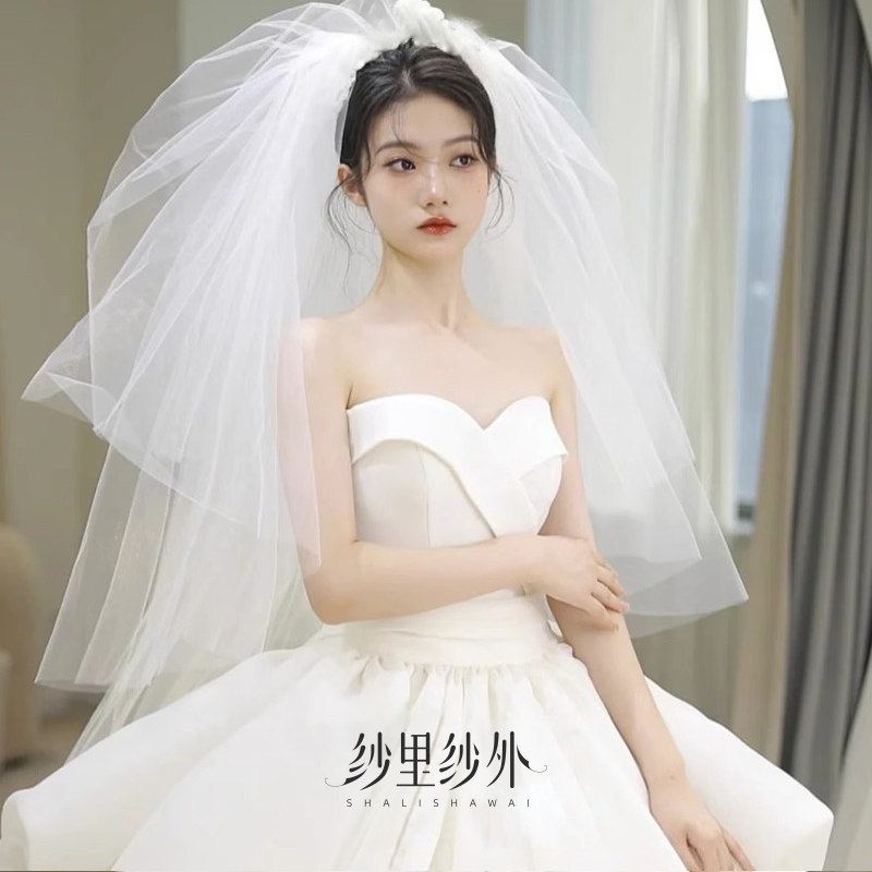 Pompon bridal head veil main wedding dress headwear wedding coursedresses photographic Brigade slapping supersenssen multistory women-Taobao