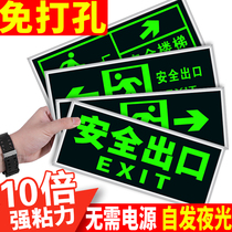 Safety exit signs luminous wall stickers fire signs emergency escape and evacuation signs stair channels fluorescent landmarks self-luminous non-electricity warning light signs