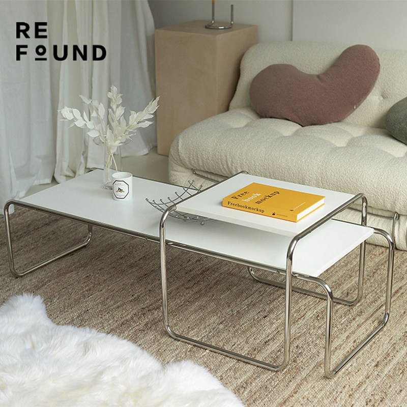 Net red household small apartment small coffee table simple combination stainless steel black and white square coffee table coffee rectangular table ins style