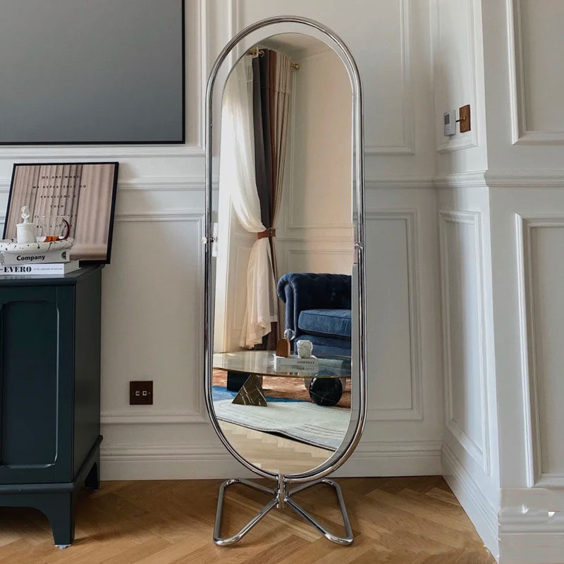 Stainless Steel Design Feel Cosmetic Mirror Room Decoration Mirror Cloakroom Floor Floor Full Body Mirror Folk Clothing Shop Full Body Mirror