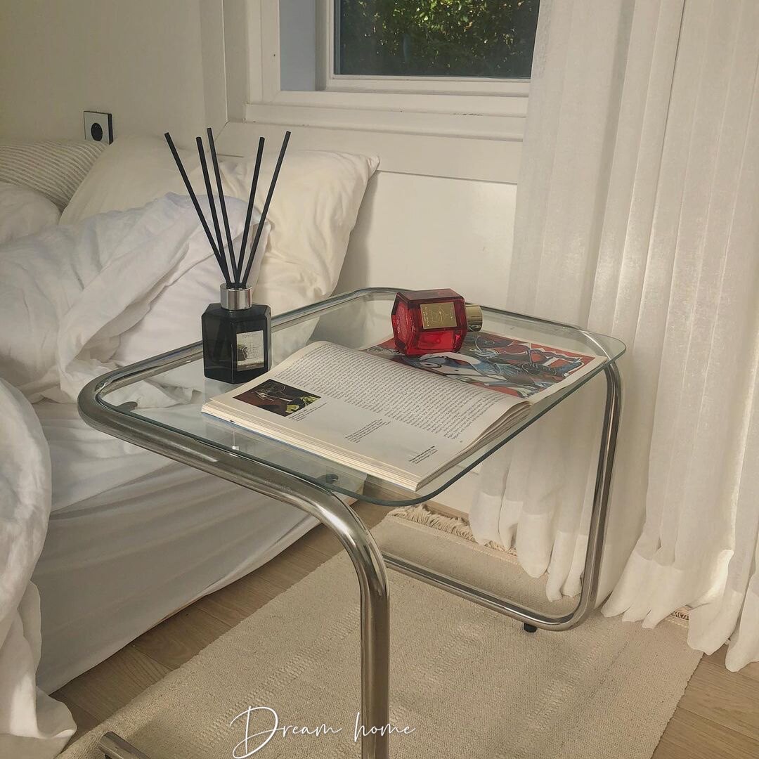 Medieval stainless steel glass coffee table ins blogger cafe homestay base vintage side table bedside small table