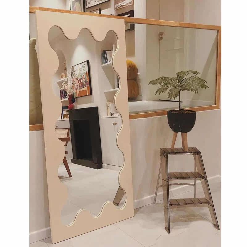 Designer Wavy Ins on floor Full-body Mirror Nordic Full-body Mirror Cosmetic Mirror Art Full-body Mirror Half Body Mirror