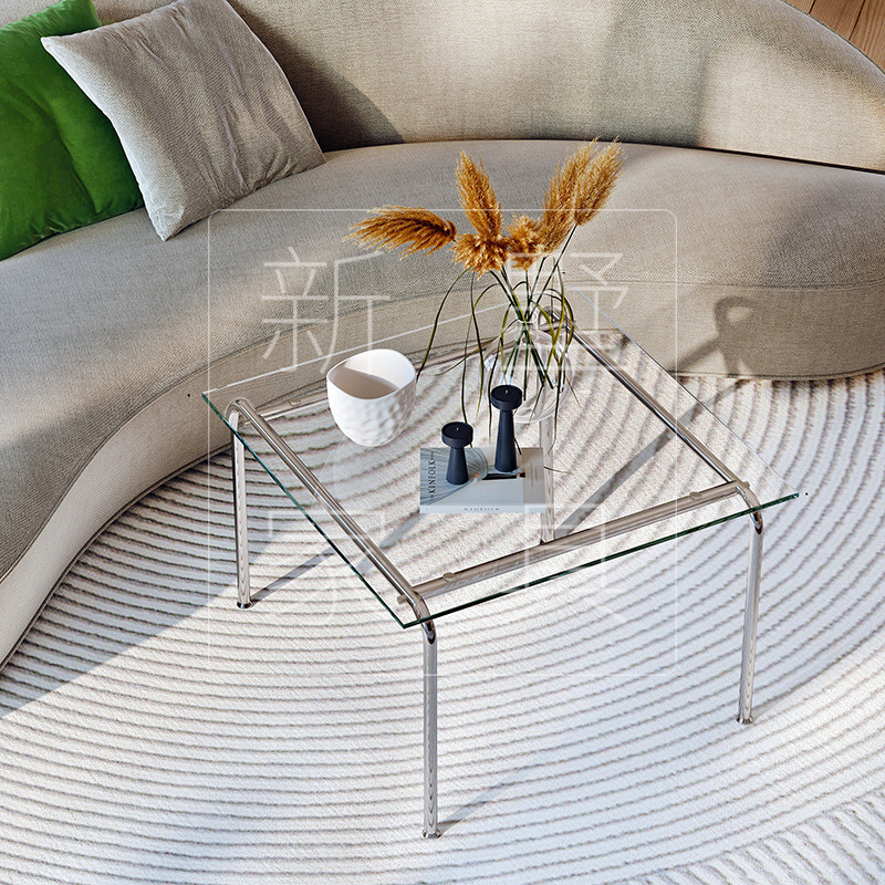 ins style small mood light luxury simple design living room stainless steel glass Nordic small square table coffee table side few net red