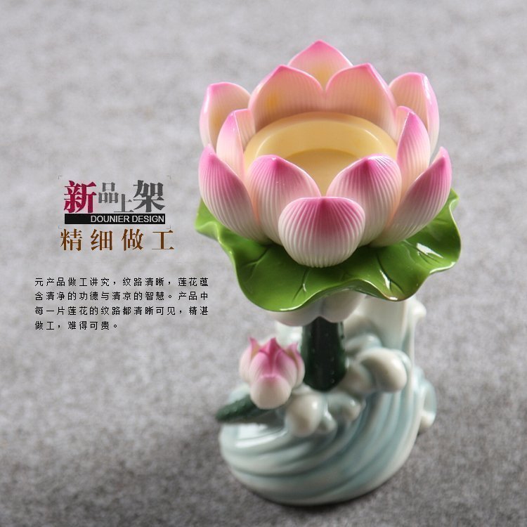 Green and immersive handmade water wave lotus lamp holder for the Buddha lamp candle holder Buddha Hall Ceramic Crisp oil lamp Changming lamp