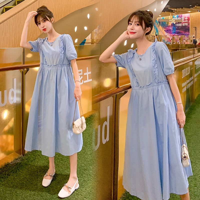 Pregnancy maternity dress Summer style Fashion easing Less-clear New Long version Summer Ocean dress collection waist display slim short sleeves Long dress