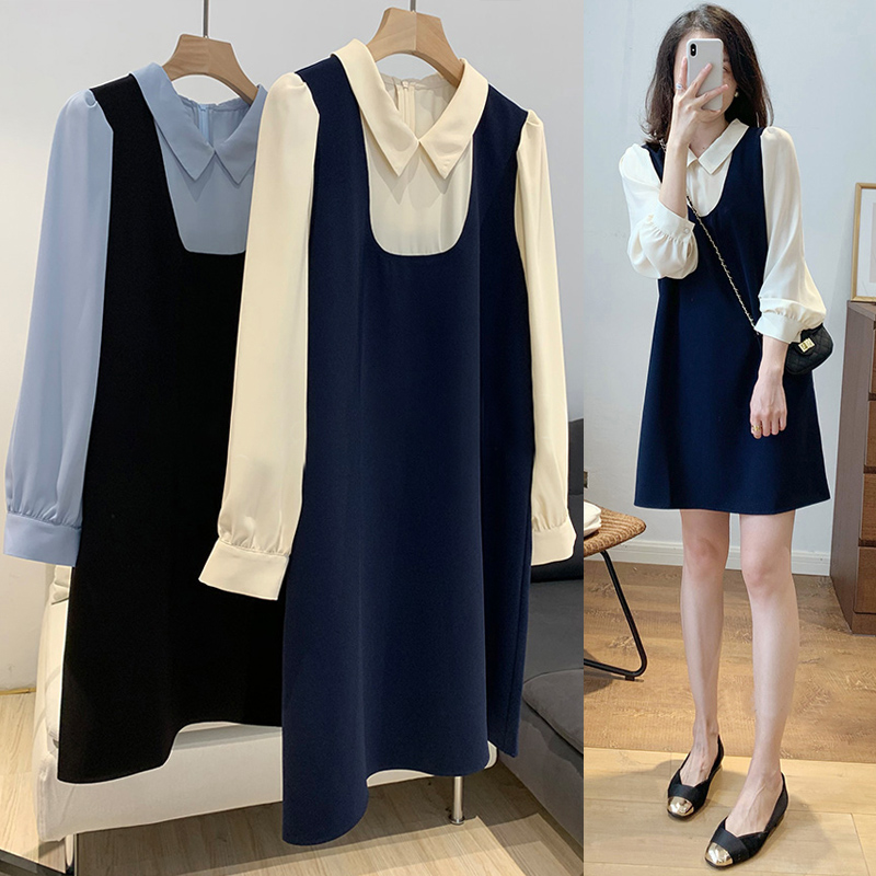 Net red maternity dress mid-length Korean style 2022 new solid color temperament shirt skirt tide mom spring and autumn