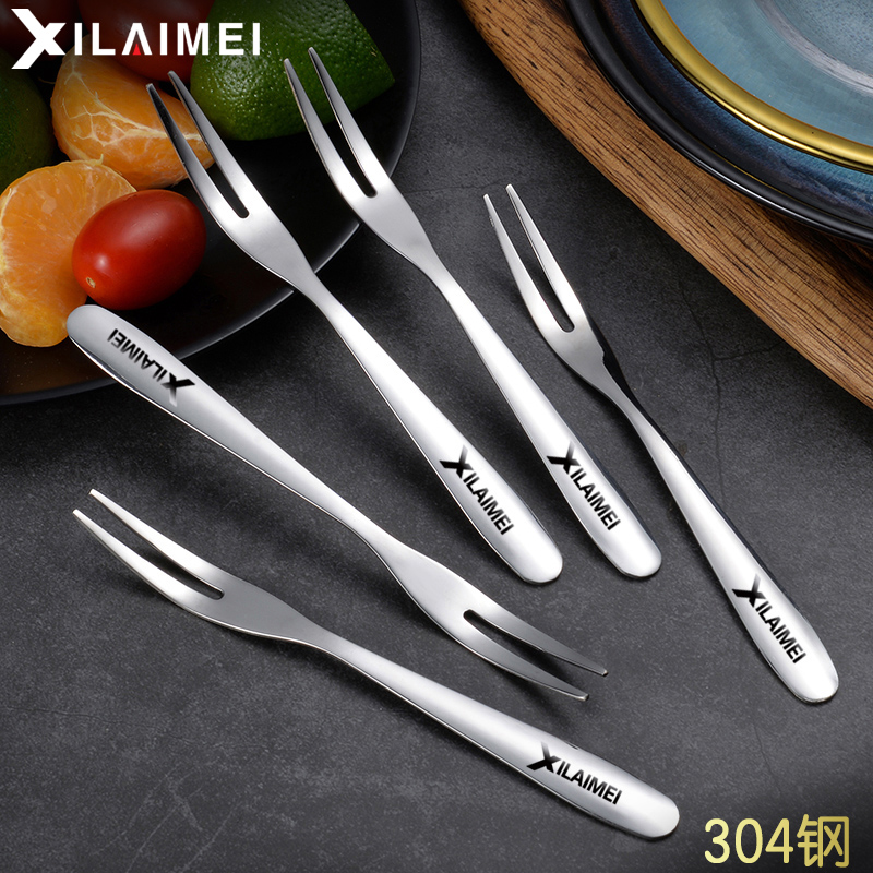 Xilaimei 304 stainless steel fruit fork Fruit label fruit plug small fork Dessert fork Moon cake fork Household 5 pcs